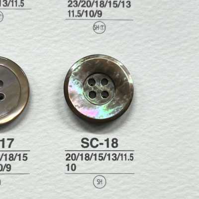SC18 Botón brillante de 4 agujeros de concha natural