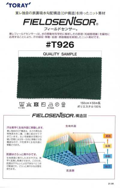 T926 Tejido de punto TORAY Field Sensor® para ropa interior (tipo afelpado)