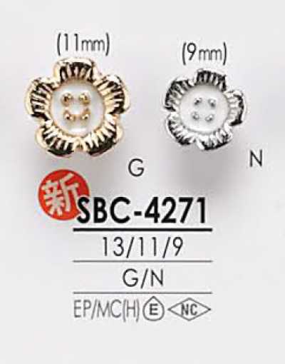 SBC4271 Botón metálico teñible con motivo floral