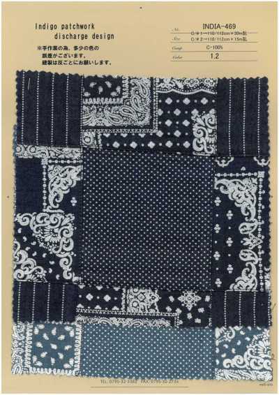 INDIA-469 Diseño patchwork con descarga índigo