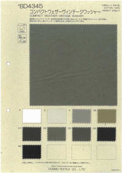 BD4345 Tejido compacto Weather Cloth con acabado lavado vintage