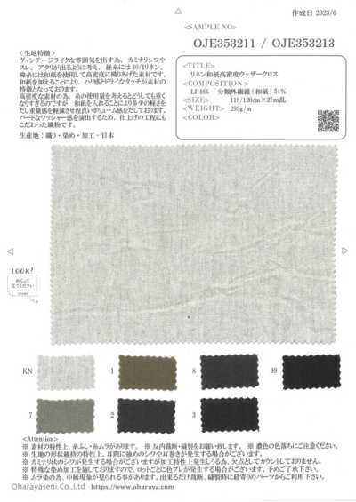 OJE353211 Tela weather de alta densidad de lino y washi (crudo)