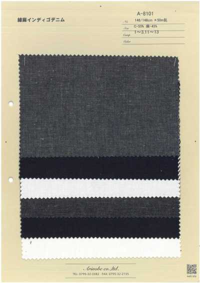 A-8101 Denim índigo de algodón y lino