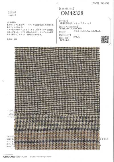 OM42328 Cuadros tweed jaspeados retorcidos de algodón y lino