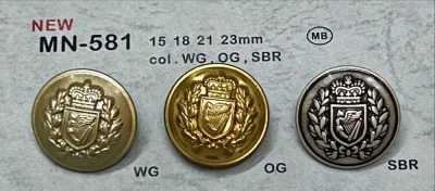 MN-581 Botón metálico con emblema, con pie, con borde