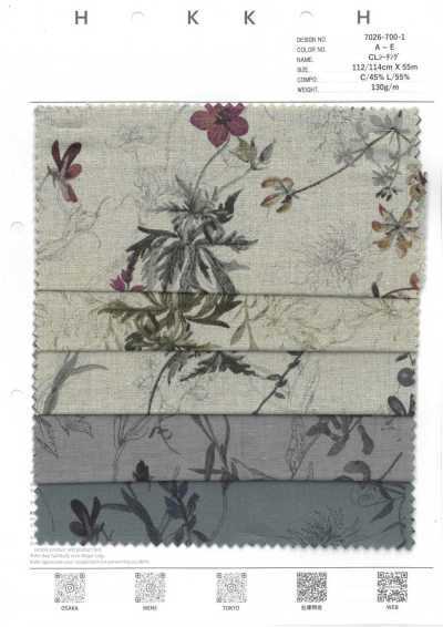7026-700-1 CL tela cruda con estampado floral botánico