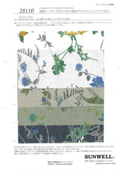 28110 Tela cruda de algodón y lino con estampado floral botánico y acabado suave Angel
