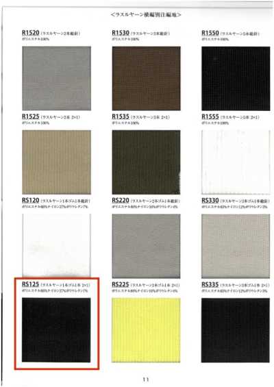 RS125 Hilado Raschel de canalé, elástico simple, 2x1, ancho 60 cm