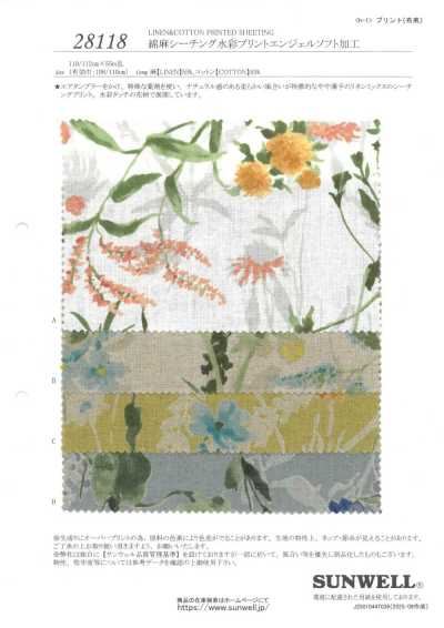 28118 Tela cruda de algodón y lino con estampado acuarela y acabado suave Angel