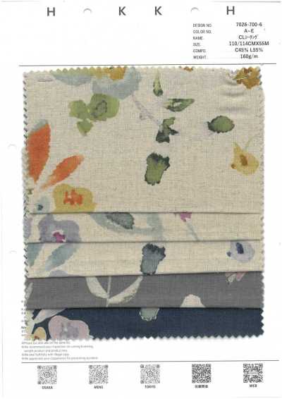 7026-700-6 CL tela cruda con estampado floral acuarela