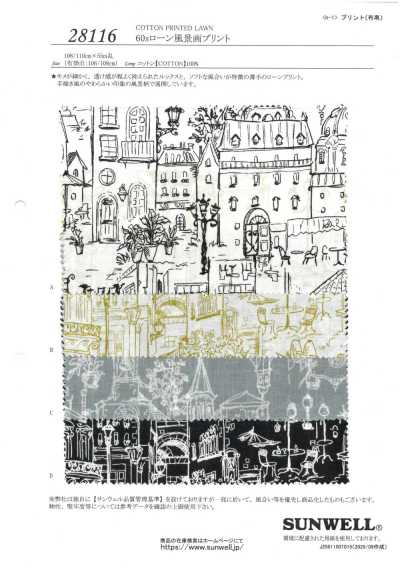 28116 Estampado de paisaje en lawn 60s