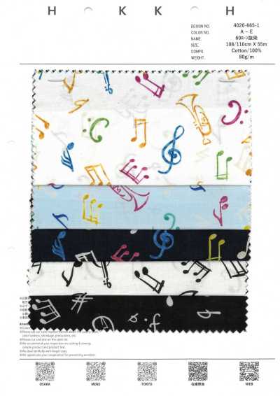 4026-665-1 Batista 60 estampada por descarga con notas musicales