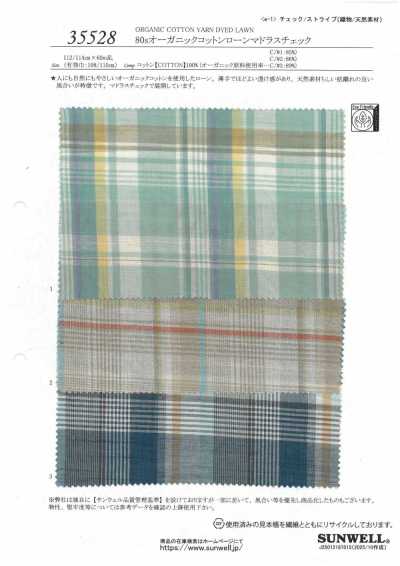 35528 Lawn de algodón orgánico 80s con cuadro madras