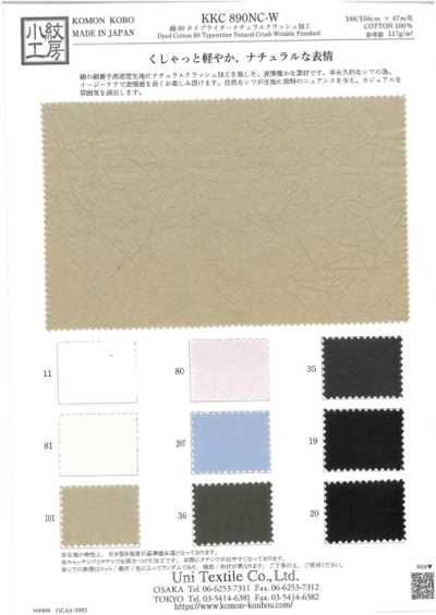 KKC890NC-W 80% algodón, tejido tipo popelina con acabado natural arrugado