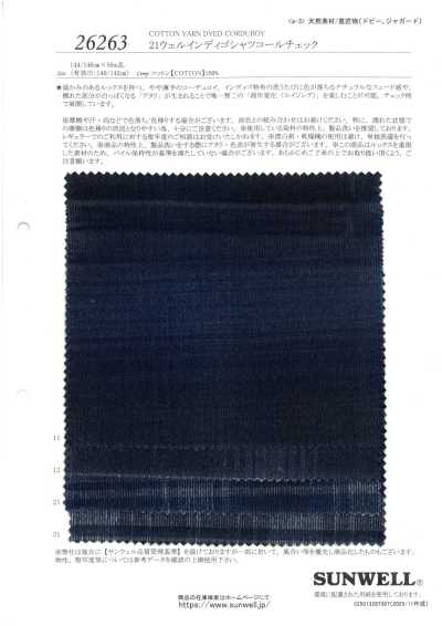 26263 Cuadro de pana índigo de 21 canales para camisa