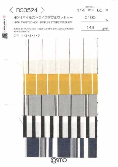 BC3524 Voile a rayas 40/1 con acabado de doble lavado