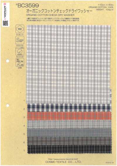BC3599 Algodón orgánico de cuadros, acabado lavado en seco
