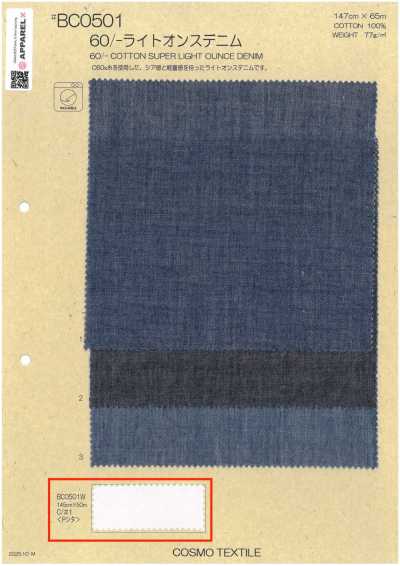 BC0501W Denim ligero 60/- teñido en pieza