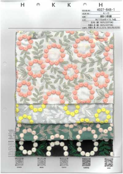4027-848-1 Encaje De Flores Con Pompones Bordados En Algodón