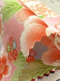 850628 Batista floral con patrón japonés dorado, peonía, crisantemo, malvarrosa y tambor[Textiles / Telas] VANCET Más fotos