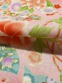 850628 Batista floral con patrón japonés dorado, peonía, crisantemo, malvarrosa y tambor[Textiles / Telas] VANCET Más fotos
