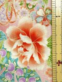 850628 Batista floral con patrón japonés dorado, peonía, crisantemo, malvarrosa y tambor[Textiles / Telas] VANCET Más fotos