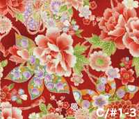 850628 Batista floral con patrón japonés dorado, peonía, crisantemo, malvarrosa y tambor[Textiles / Telas] VANCET Más fotos