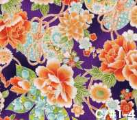 850628 Batista floral con patrón japonés dorado, peonía, crisantemo, malvarrosa y tambor[Textiles / Telas] VANCET Más fotos