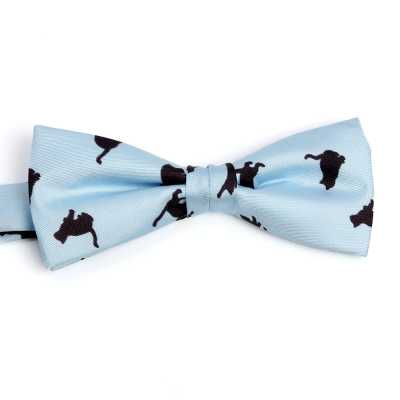 BF-CAT-SB Pajarita de seda estampada con motivo de gato azul cielo