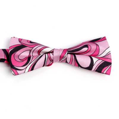 BF-GEO-PI Corbata de lazo de seda estampada geométrica rosa