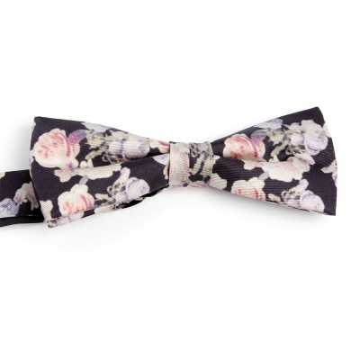 BF-ROSE-BK Pajarita estampada de seda rosa y negra