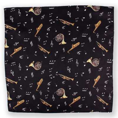 CF-JAZZ-BK Pañuelo de bolsillo de seda estampado Jazz negro