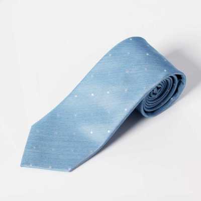 HVN-31 VANNERS Corbata de seda estilo denim con lunares, azul índigo