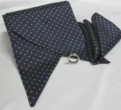 MS-301 Conjunto de estola, corbata y pañuelo de bolsillo, estampado de lunares, azul marino