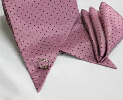MS-305 Set de estola, corbata y pañuelo de bolsillo, estampado de lunares, morado