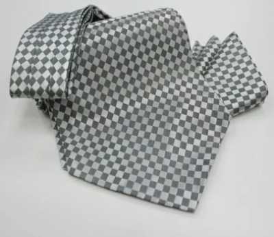 MS-5005 Set de corbata ascot anudada a mano y pañuelo de bolsillo, cuadro gris