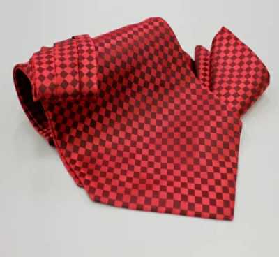 MS-5006 Conjunto de corbata ascot anudada a mano y pañuelo de bolsillo, cuadro rojo