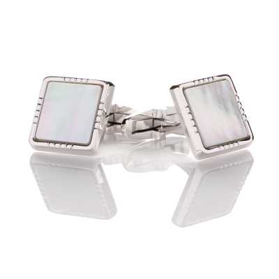 P-3 Gemelos formales de plata pura, nácar, cuadrado plateado