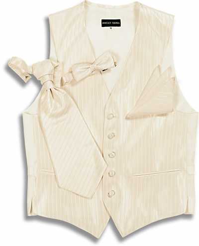 V-110W Chaleco formal de seda-lana con rayas jacquard beige
