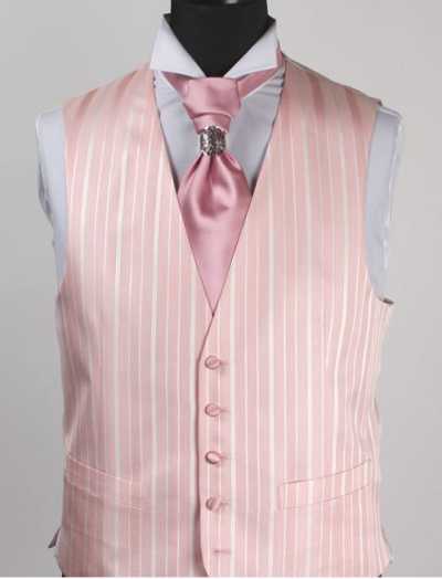 V-987PI Chaleco formal jacquard de seda a rayas rosa