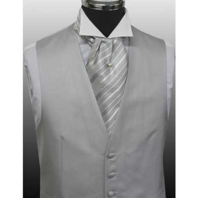 V-990 Chaleco formal de jacquard de seda gris plateado
