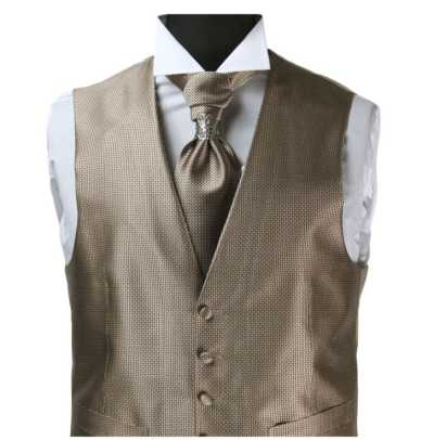 V-992MB Chaleco formal de jacquard de seda marrón