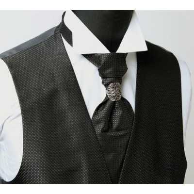 V-998B Chaleco formal hecho en Japón, negro y plateado, estampado pequeño