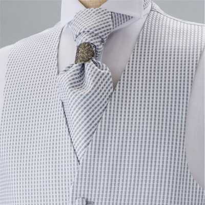 YT-19 Corbata ascot de jacquard hecha en Japón (corbata euro) con patrón de cuadros gris claro