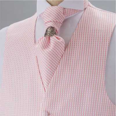 YT-20 Corbata ascot jacquard hecha en Japón (corbata euro) con patrón de cuadros rosa