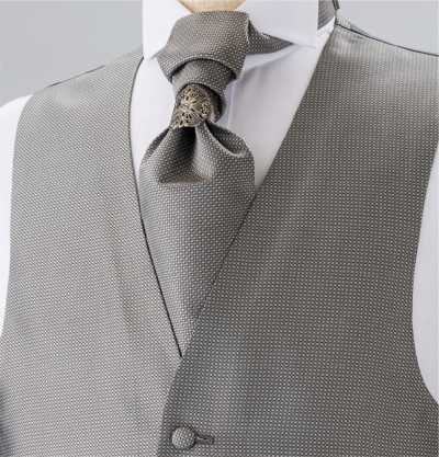 YT-300 Corbata ascot de seda hecha en Japón (corbata europea) con estampado komon gris