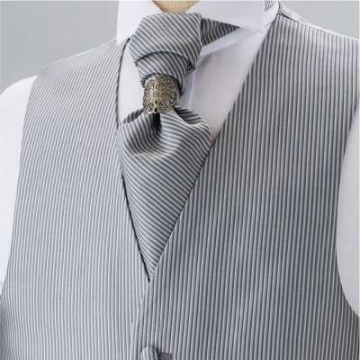 YT-3005 Corbata ascot jacquard hecha en Japón (corbata euro), patrón de rayas, gris