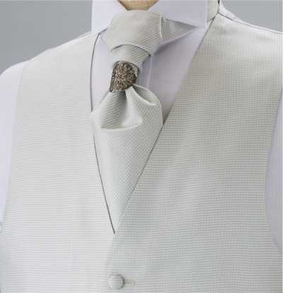 YT-301 Corbata ascot de seda de fabricación japonesa (corbata europea), estampado de patrón pequeño, plata
