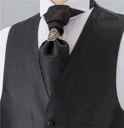 YT-986 Corbata ascot de seda (corbata euro) hecha en Japón, patrón kanoko, negro