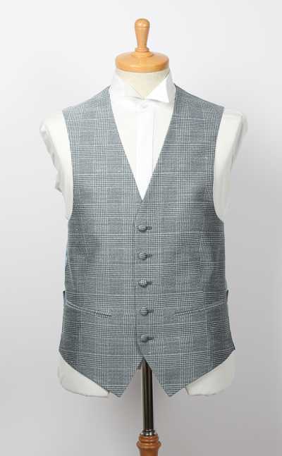 VANNERS-V-043 Chaleco confeccionado con tejido tri-blend VANNERS, patrón cuadro Glen, azul gris